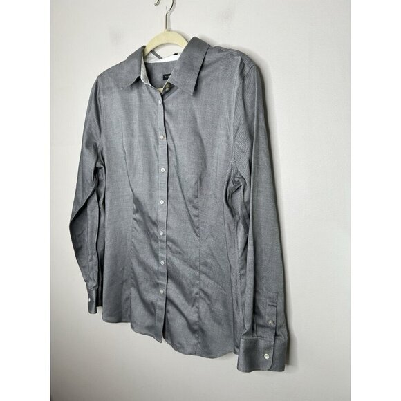 Talbots Classic Button Down Shirt Gray Long Sleeve Wrinkle Resistant Size 16 - Picture 2 of 9